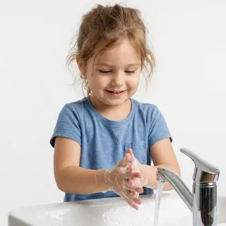 Washing, a flash card photograph for children