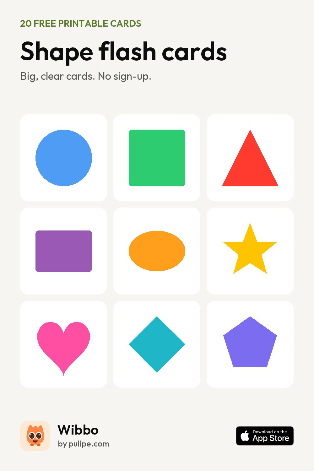 Shape flash cards from Wibbo: a printable sheet of 20 cards with real photographs