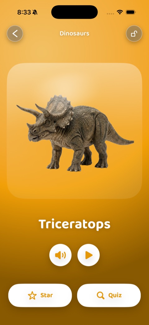 A dinosaur flashcard in the dark theme