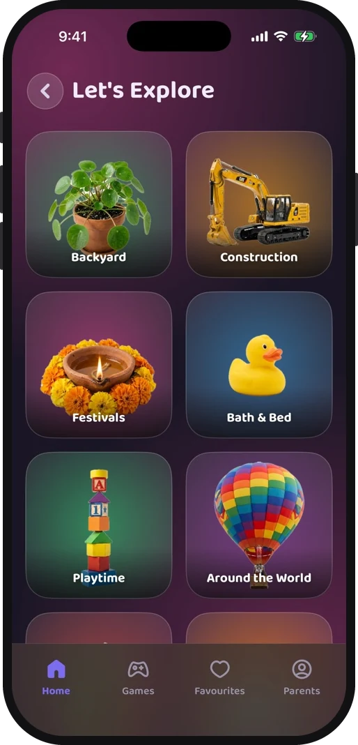Wibbo ABC flash cards app on iPhone, dark theme