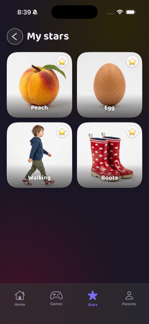 The my stars screen in the dark theme