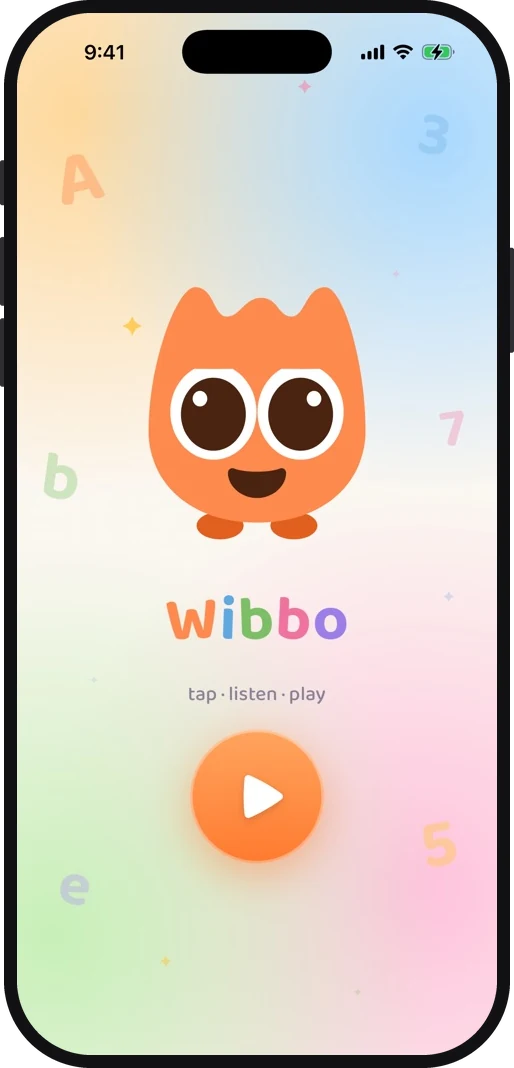 Wibbo ABC flash cards app on iPhone, light theme