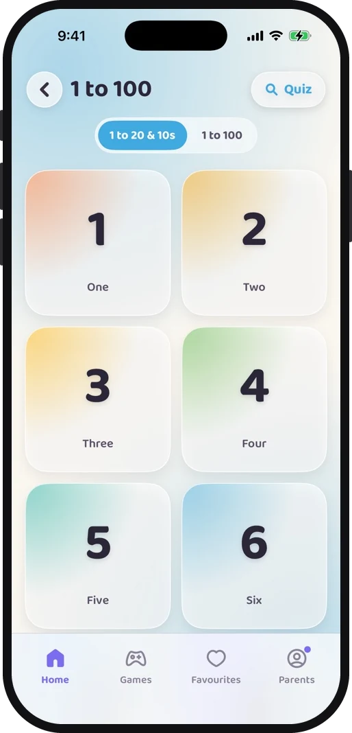 Wibbo ABC flash cards app on iPhone, light theme