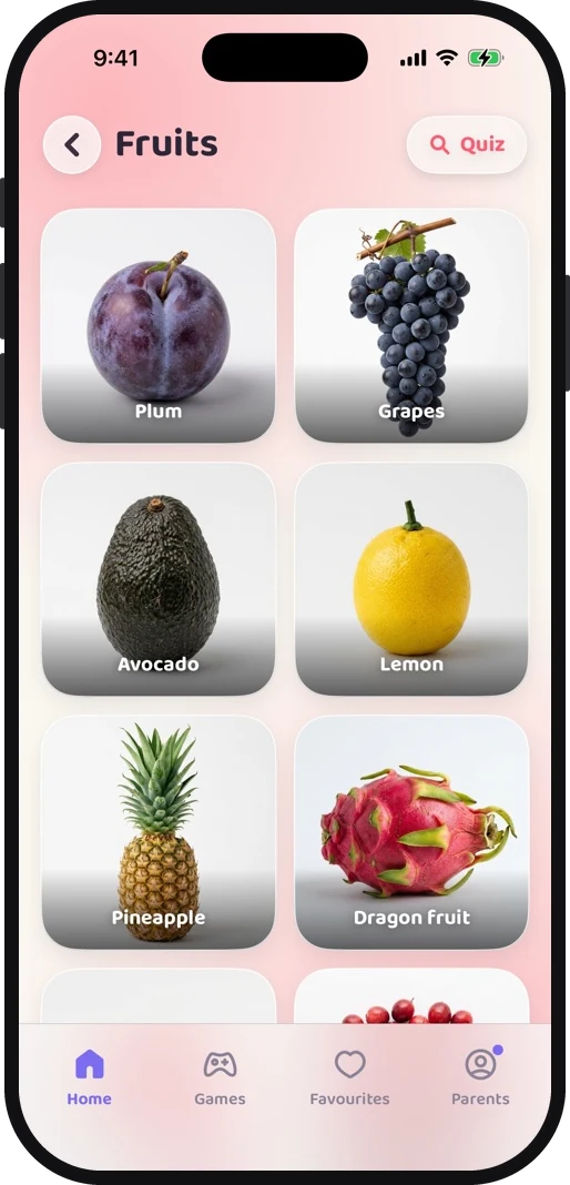 Wibbo ABC flash cards app on iPhone, light theme