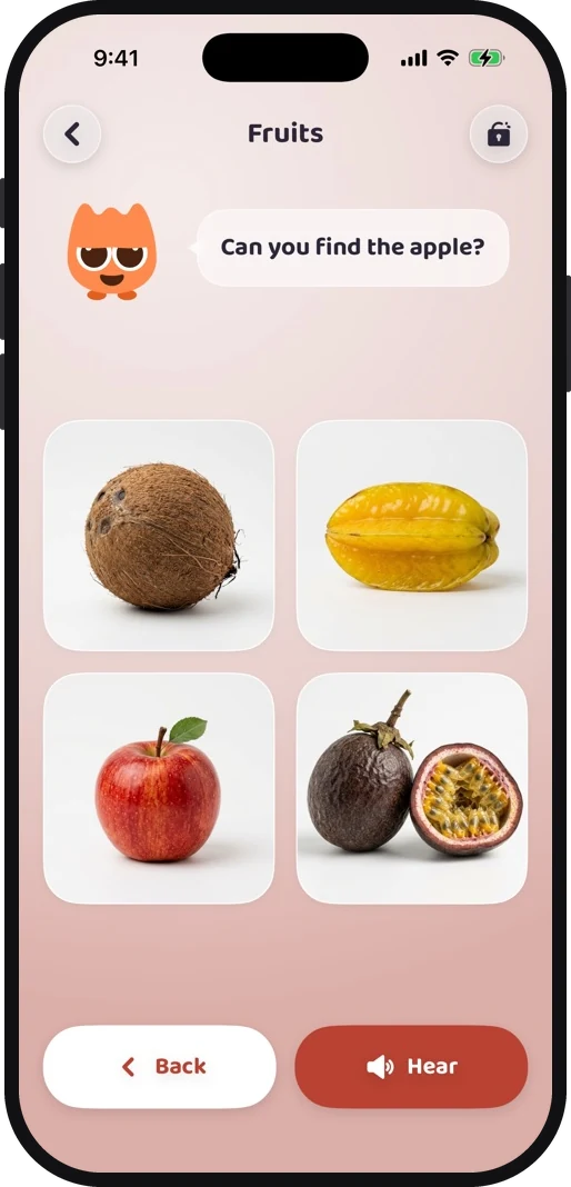 Wibbo ABC flash cards app on iPhone, light theme