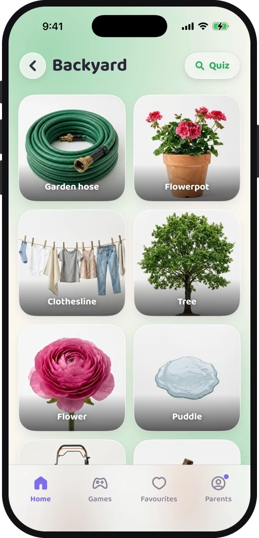 Wibbo ABC flash cards app on iPhone, light theme