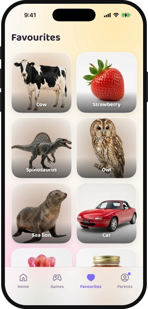 Wibbo ABC flash cards app on iPhone, light theme