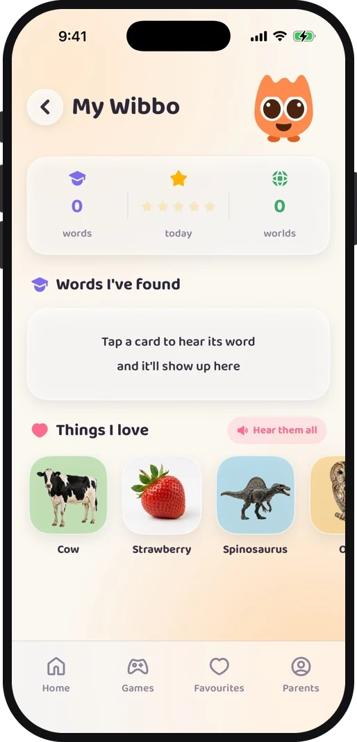 Wibbo ABC flash cards app on iPhone, light theme